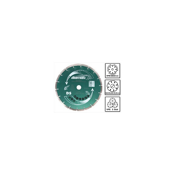Makita Diamak 230 Mm. ( D-61145 ) Disque Diamant À Tronçonner Pour Pierre, Beton, Ardoise, Briques, Tuiles 22,23 Mm - 5 Pièc