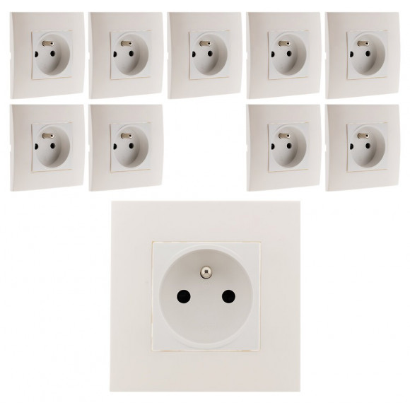 Lot De 10 Prises 2p+t Connexion Auto. Montés Module Large Blanc - Simplea