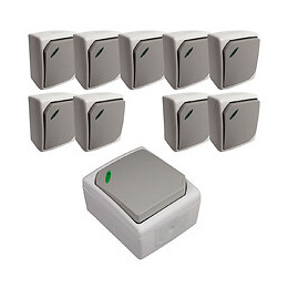 Lot De 10 Va & Vient Simple À Voyant Gris Clair - Ip54 - Nano