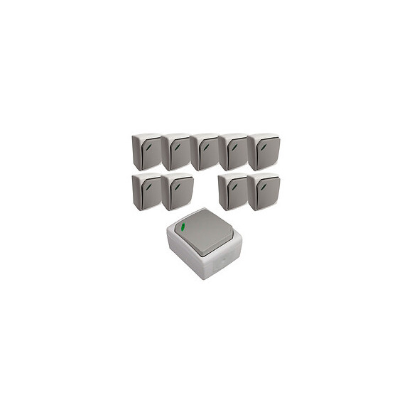 Lot De 10 Va & Vient Simple À Voyant Gris Clair - Ip54 - Nano