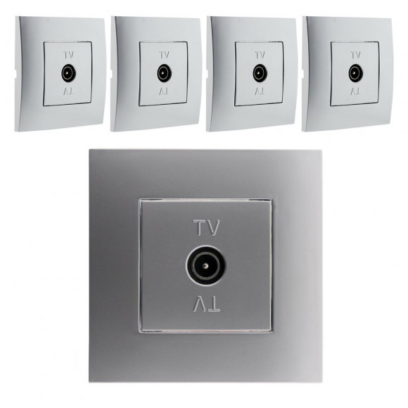Lot De 5 Prises Tv Montés Module Large - Silver - Simplea