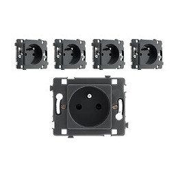 5 Prises 16a 2+t Nu Noir - Clarys