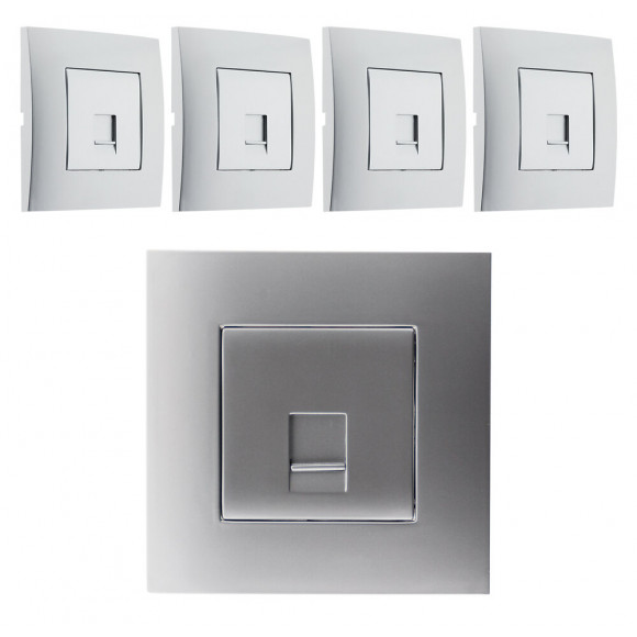 Lot De 5 Prises Tel. Rj 45 Cat.5 Montés Module Large - Silver - Simplea