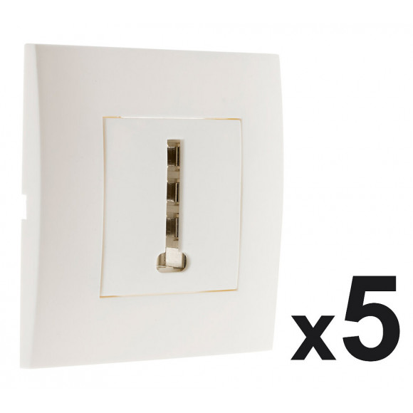 Lot De 5 Prises Tel. 8 Plots Montés Module Large Blanc - Simplea