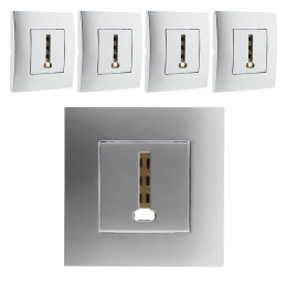 Lot De 5 Prises Tel. 8 Plots Montés Module Large Silver - Simplea