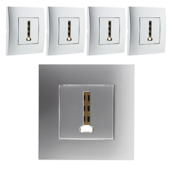 Lot De 5 Prises Tel. 8 Plots Montés Module Large Silver - Simplea