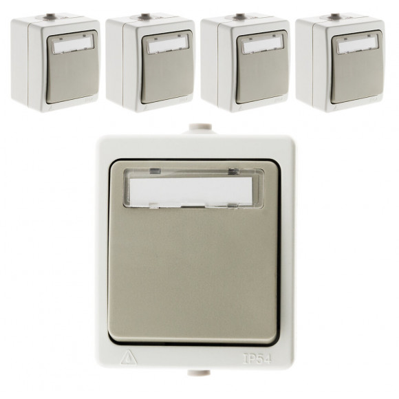 Lot De 5 Boutons Poussoir Porte Étiquette Gris Clair - Ip54 - Akya