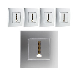Lot De 5 Prises Tel. 8 Plots Montés Module Large Silver - Simplea