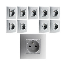 Lot De 10 Prises 2p+t Connexion Auto. Montés Module Large Silver - Simplea