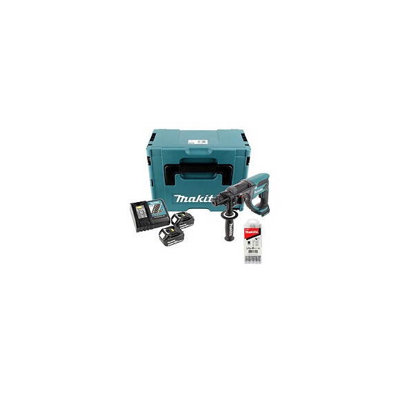 Makita Dhr 202 Rfj 18 V Perforateur Burineur Sds-plus Avec Boîtier Makpac + 2x Batteries 3,0 Ah + Chargeur + 1x 5 Burins Large