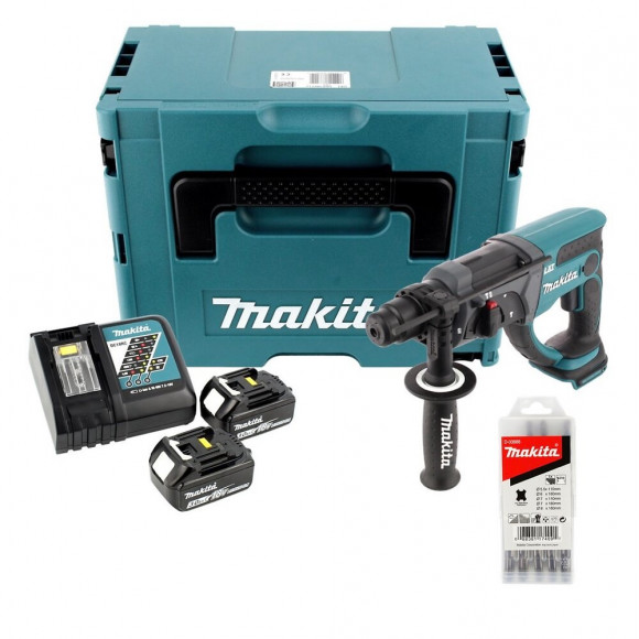Makita Dhr 202 Rfj 18 V Perforateur Burineur Sds-plus Avec Boîtier Makpac + 2x Batteries 3,0 Ah + Chargeur + 1x 5 Burins Large