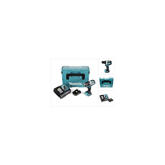 Makita Ddf 484 Ra1j 18 V Perceuse Visseuse Sans Fil Brushless 54 Nm Avec Boîtier Makpac + 1x Batterie Bl 1820 2,0 Ah + Chargeu