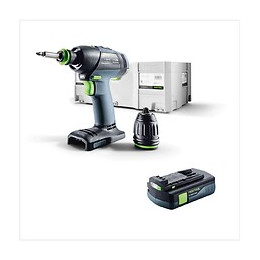 Festool T 18+3 Li-basic Perceuse-visseuse Sans Fil + Coffret De Transport Systainer + 1x Batterie Bp 18 Li 3,1 Ah - Sans Charge