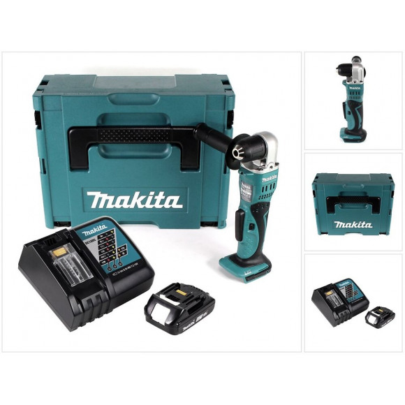 Makita Dda 351 Re1j Perceuse Visseuse D'angle Sans Fil, 18 V 13,5nm + 1x Batterie 2,0ah + Chargeur + Makpac