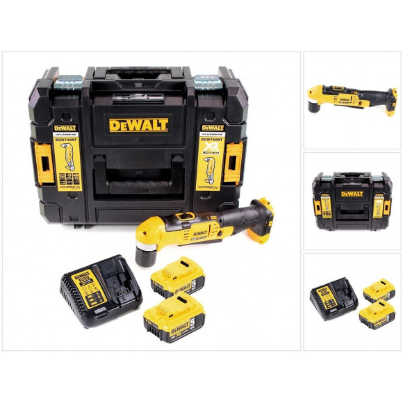 Dewalt Dcd 740 P2 18 V Li-ion Perceuse D'angle Sans Fil + Malette De Transport Tstak Ii + 2 X Batteries 5,0 Ah + Chargeur