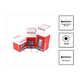 Fischer Vis Pour Panneaux De Particules Power-fast Ii Fpf Ii 5,0x40 Mm - 500 Pièces (670355) Tête Fraisée + Filetage Complet