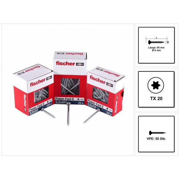Fischer Vis Pour Panneaux De Particules Power-fast Ii Fpf Ii 3,5x35 Mm - 200 Pièces (670103) Tête Cylindrique + Filetage Torx