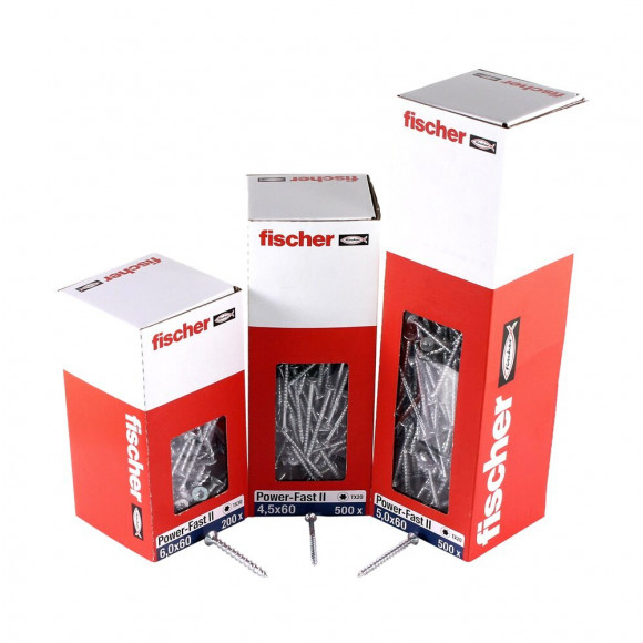 Fischer Power-fast Ii Fpf Ii Vis À Bois Aggloméré 5,0x110 Mm, 50 Pcs., Tête Fraisée, Empreinte Torx, Filetage Partiel, Zin