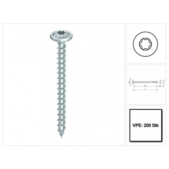 Heco Topix Plus Vis À Bois Professionnelle 6.0 X 50 Mm, Filetage Partiel , Tête Ronde Large, T-drive, Galvanisé Bleu, A3k, 2