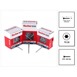 Fischer Vis Pour Panneaux De Particules Power-fast Ii Fpf Ii 4,5x25 Mm - 200 Pièces (670329) Tête Cylindrique + Filetage Torx