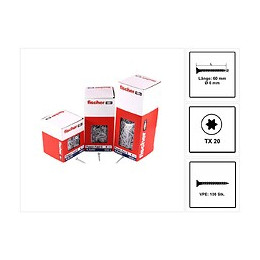 Fischer Vis Pour Panneaux De Particules Power-fast Ii Fpf Ii 6.0x60 Mm - 100 Pièces (670455) Tête Fraisée + Filetage Complet