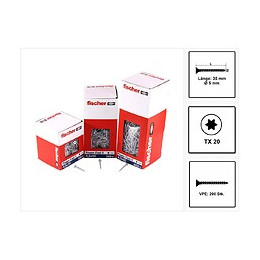 Fischer Power-fast Ii Fpf Ii Vis À Bois Aggloméré 5,0x30 Mm, 200 Pièces ( 670350 ) - Tête Fraisée Avec Filetage Torx Plei