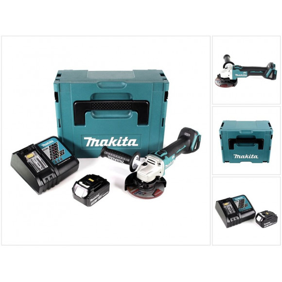 Makita Dga 504 Rf1j 18 V Meuleuse Sans Fil Ø 125 Mm Avec Boîtier Makpac + 1x Batterie Bl 1830 3,0 Ah + Chargeur Dc18rc
