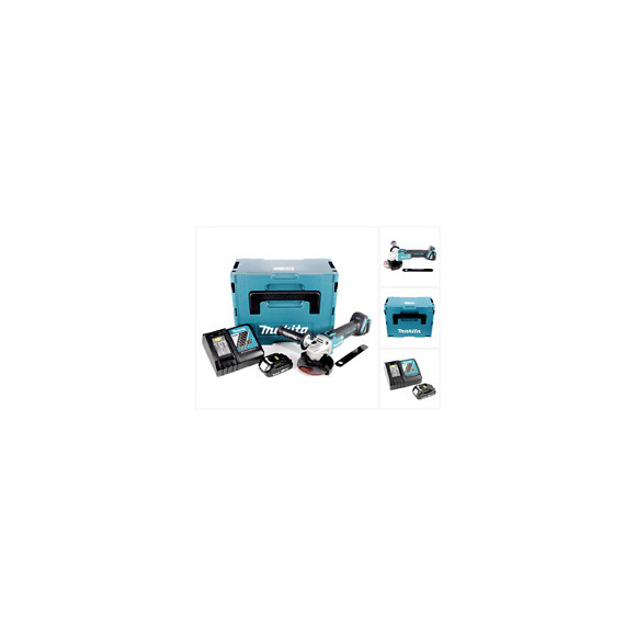 Makita Dga 506 Ra1j Meuleuse D'angle Sans Fil 18v, 125mm, Sans Balai + 1x Batterie 2,0ah + Chargeur + Makpac