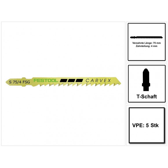 Festool S 75/4 Fsg/5 Wood Universal Lame De Scie Sauteuse - 5 Pièces. ( 204316 ) Dents De Sertissage Rectifiées, Acier Hcs