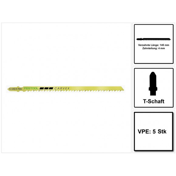 Festool S 145/4 Fsg/5 Wood Universal Lame De Scie Sauteuse 5 Pièces. ( 204335 ) , Acier Hcs