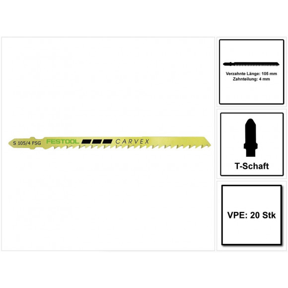 Festool S 105/4 Fsg/20 Wood Universal Lame De Scie Sauteuse 20 Stk. ( 204332 ) Dents De Sertissage Rectifiées, Acier Hcs
