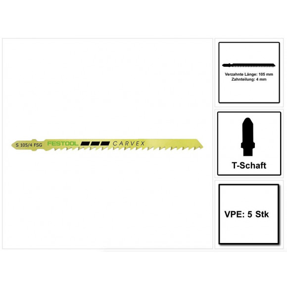 Festool S 105/4 Fsg/5 Wood Universal Lame De Scie Sauteuse - 5 Pièces. ( 204327 ) Dents De Sertissage Rectifiées, Acier Hcs