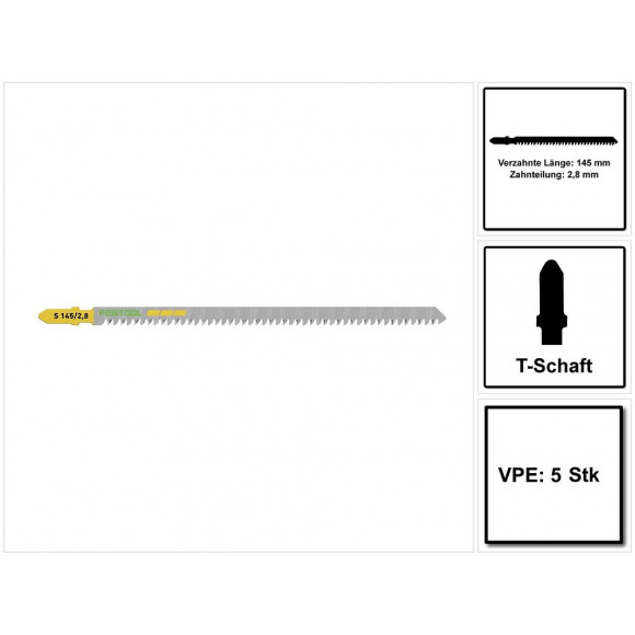 Festool S 145/2,8/5 Wood Straight Cut Lame De Scie Sauteuse 5 Pièces. ( 204264 ) Avec Dentures Japonaise Extrêmemnt Forte, Ac