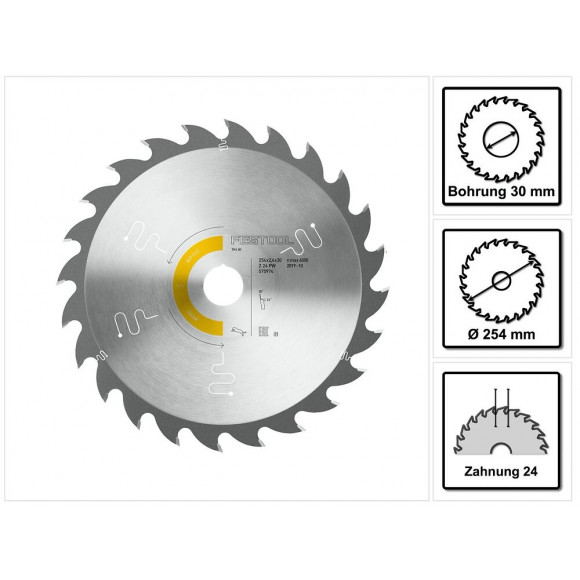 Festool Panther Pw24 254 X 2,4 X 30 Mm Lame De Scie Circulaire (575974) Pour Scie À Table Tks 80