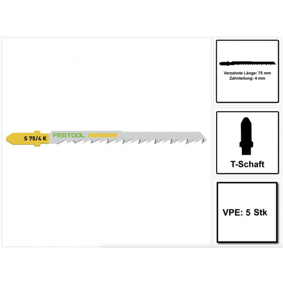 Festool S 75/4 K/5 Wood Curves Lame De Scie Sauteuse 5 Pièces. ( 204265 ) , Acier Hcs