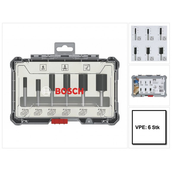 Bosch Set De Fraises Droites 6/8/10/12/16/20 Mm, Queue De 6 Mm, 6 Pcs. ( 2607017465 )