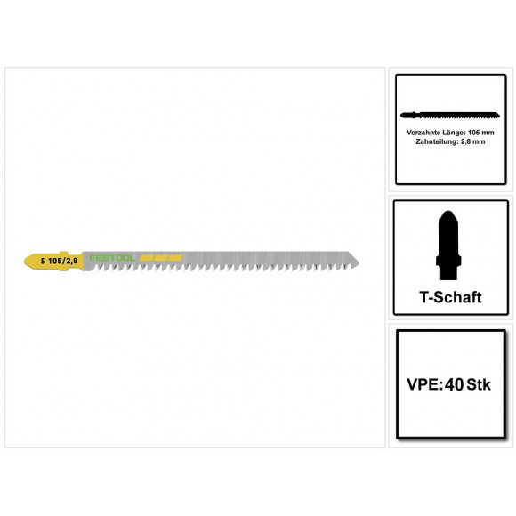 Festool S 105/2,8/40 Wood Straight Cut Lames De Scie - 40 Pièces. ( 204263 ) Dents Japonaises Extrêmement Tranchantes, Acier 