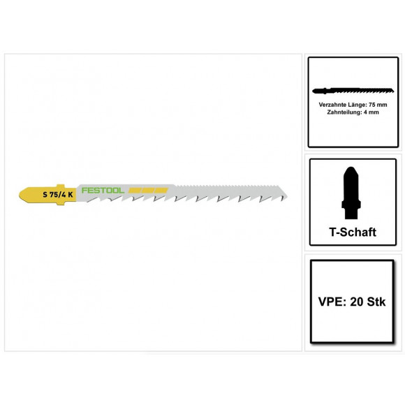 Festool S 75/4 K/20 Wood Curves Lame De Scie Sauteuse 20 Pièces. ( 204266 ) Lame De Scie Courbée, Également Pour Rayons Étr