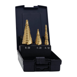 Exact Set De Forets Étagés, 4 - 30 Mm 1/4" Hss Tin, Goujures Hélicoïdales - 3pcs. (08014)