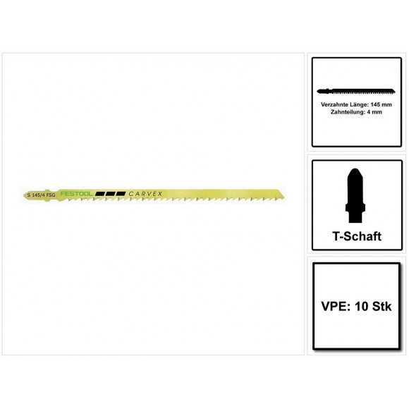 Festool S 145/4 Fsg/10 Wood Universal Lames De Scie - 10 Pièces. ( 204335 ) Dents De Sertissage Rectifiées, Acier Hcs