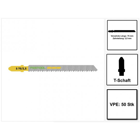 Festool S 75/2,5/50 Wood Fine Cut Lame De Scie Sauteuse - 50 Pièces. ( 204257 ) Forme Conique Pour De Coupes Nettes, Acier Hcs