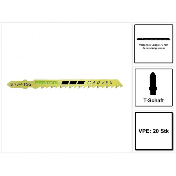 Festool S 75/4 Fsg/20 Wood Universal Lame De Scie Sauteuse 20 Pièces. ( 204317 ) Dents De Sertissage Rectifiées, Acier Hcs