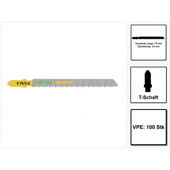Festool S 75/2,5/100 Wood Fine Cut Lame De Scie Sauteuse 100 Pièces. ( 204258 ) , Acier Hcs