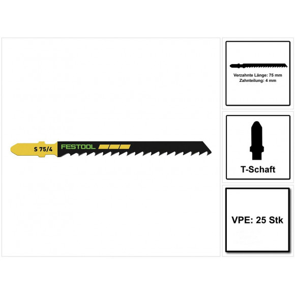 Festool S 75/4/25 Wood Basic Lame De Scie Sauteuse 25 Pièces. ( 204306 ), Acier Hcs