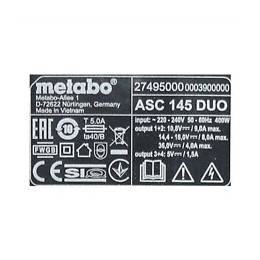 Metabo Asc 145 Duo Double Chargeur Rapide  (627495000)