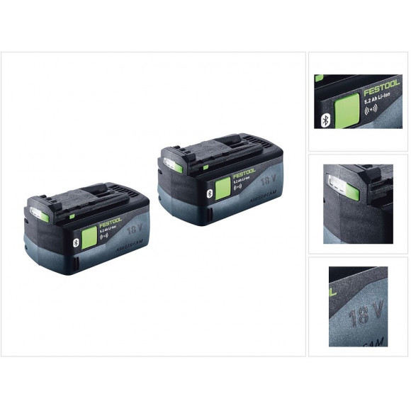 Festool Power Set 5,2 Asi Ensemble De - 2x Batteries Bp 18 Li 5,2 Asi Bluetooth ( 202479 )