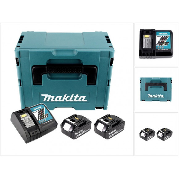 Makita Power Source Kit 18v Li: 2x Batteries Bl1860b 6,0ah + Chargeur Dc18rc ( 199480-6 ) + Coffret Makpac