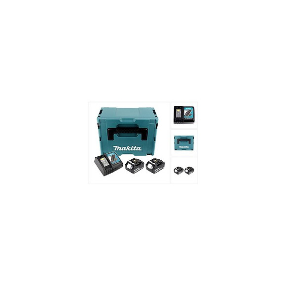 Makita Power Source Kit 18v Li: 2x Batteries Bl1860b 6,0ah + Chargeur Dc18rc ( 199480-6 ) + Coffret Makpac