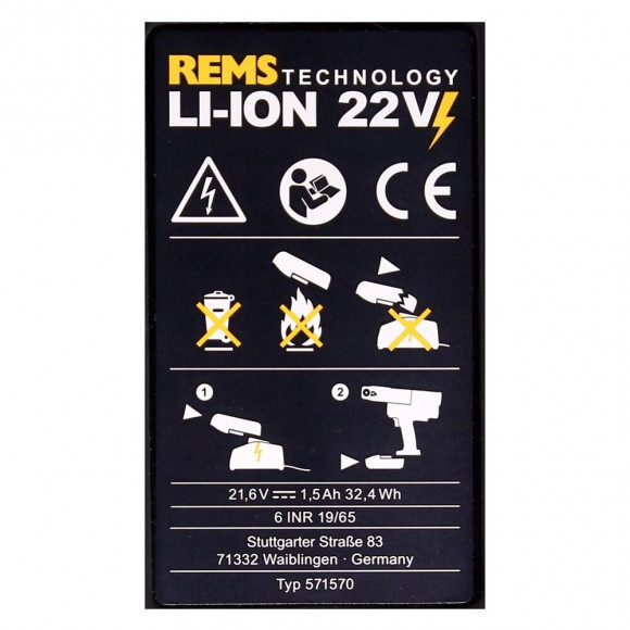 Rems Kit De Batteries 21,6v (22v Max) : 2x Batteries 1,5ah (571570 R22)