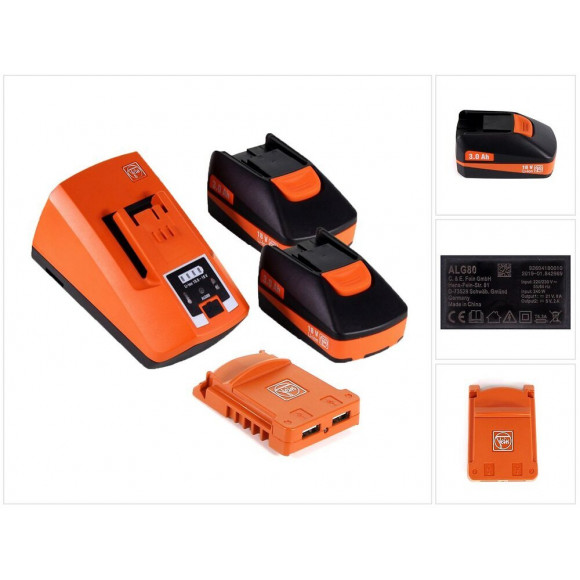 Fein Starter Set Usb Edition 18v - 2x Batteries 3,0ah + Chargeur + Usb Adaptateur Batterie ( 92604315020 )